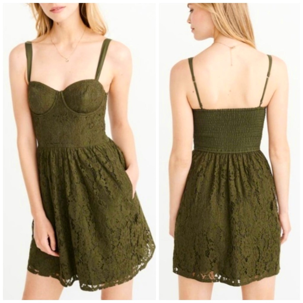 Abercrombie & Fitch Corset Lace Mini Dress / Olive